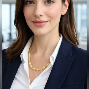 Gold-tone Vintage Textured Nugget Link Chain Necklace.